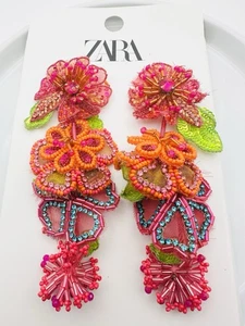 Zara Beaded Floral Statement Earrings Colorful - Picture 1 of 6