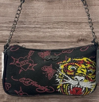 ED HARDY Rhinestone Tiger Black Baguette Shoulder/Crossbody Bag ~ NWT ~ Y2K - Image 1 of 3