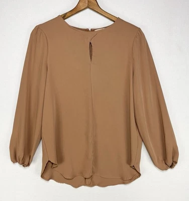 Blusa Elie Tahari Talla Grande Manga Abullonada Cuello Dividido Pullover Simple Mancha Pequeña Foto 1 de 4
