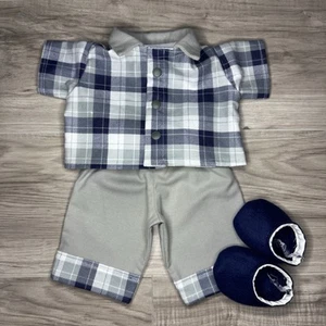 16” Cabbage Patch Kids Doll Plaid Flannel Pjs Clothes Slippers - Picture 1 of 3