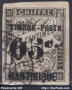 MARTINIQUE TYPE TAXE 05c SUR 15c NOIR N° 20 AVEC OBLITERATION - Picture 1 of 2