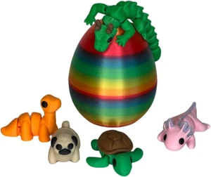 3D-gedruckte Mini gelenkige flexible Tierfiguren, 5er Pack mit Regenbogen Ei - Bild 1 von 17