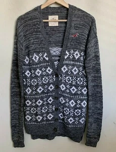 Hollister Cardigan Knit Black/Gray/White Collarless V-Neck Buttons Logo Size S   - Picture 1 of 7