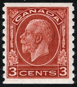 CANADA Sc 207 Deep Red 3¢ KGV p.8.5 Coil Sngl MNH Original Gum - Picture 1 of 1
