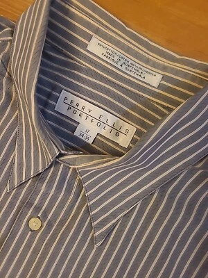 Perry Ellis Portfolio Men’s Dress Shirt 17 - 34/35 Gray with cream stripes - Image 1 of 4