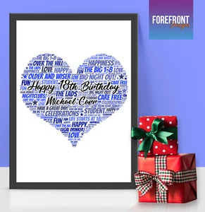 Personalised 18th birthday heart word art print - perfect Birthday/Anniversary - Picture 1 of 2