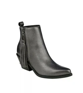 GUESS TALZA Pewter Leather Designer Booties Ankle Boots 5.5 - Picture 1 of 4