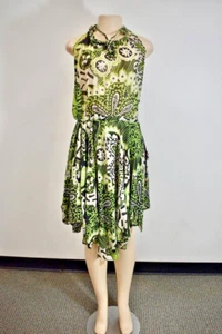 ETRO Milano Green SILK Multicolor Floral Dress Size 42 / 6 US On Sale - Picture 1 of 14