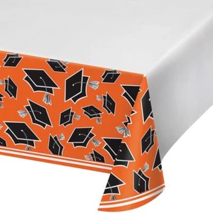 Orange Black 54 x 102 Border Print Tablecover Graduation School Spirit - Picture 1 of 1