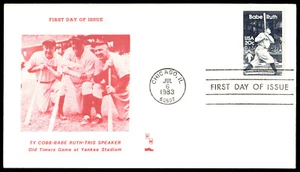 1983 Babe Ruth FDC Ty Cobb Babe Ruth Tris Speaker HM Shue Cachet - Picture 1 of 2