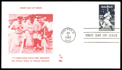 1983 Babe Ruth FDC Ty Cobb Babe Ruth Tris Speaker HM Shue Cachet - Image 1 of 2