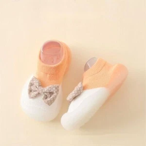 Newborn Baby Girls  infant Non-slip Shoes Bow Sock Shoes Rubber Sole Sandals US - Picture 1 of 18