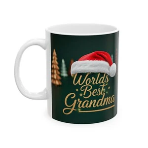 Christmas Grandma Mug, Worlds Best Grandma Gift Coffee Cup, Santa Hat Tea Cup - Picture 1 of 3