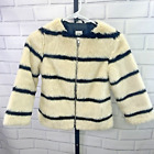Gap Kids Girls Faux Fur Coat Size Small 6 Striped Beige Black Zip Up C1