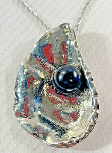 Oyster Silver Black Pearl Pendant Necklace 18” Stainless Coastal Sea Life 20%OFF - Picture 1 of 9