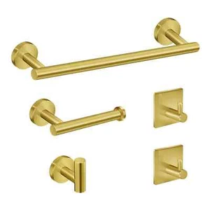 5pc Brushed Gold Bathroom Hardware Wall Mounted Set - Picture 1 of 3