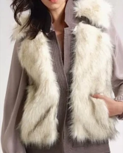 NEW Rebecca Taylor Fab Faux-Fur Vest ivory gray S $395 - Picture 1 of 9