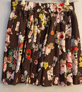 Vera Wang Princess brown pink floral pleated mini skirt elastic waist Med - Picture 1 of 3