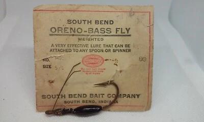 Señuelo de pesca con mosca South Bend Oreno Bass Fly negro 1 1/8" con peso DE COLECCIÓN Foto 1 de 4
