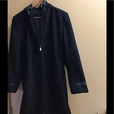 Anne Klein Woman’s Black Coat Size S With Hoodie Lined Pockets Zipper - Image 1 of 4