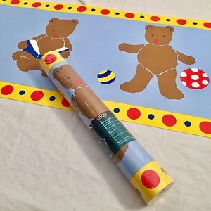 Wallpaper Border By Village Teddy Bear Ball Duck Toy Nursery Wallpaper Blue - Picture 1 of 5
