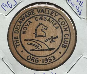 1963 Delaware Valley Coin Club 10th Anniversary Wooden Token - B7 - Picture 1 of 2