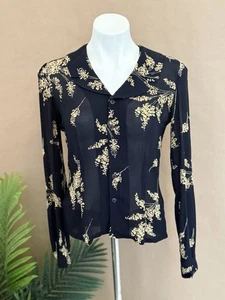 Vintage Dana Buchman Damen Bluse Gr. 2 schwarz geblümt transparent Knopfleiste - Bild 1 von 8