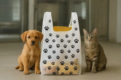 Пластиковые сумки для покупок с принтом Paw 12x7x22 с ручками — упаковка 100 или 500 штук - Изображение 1 из 4