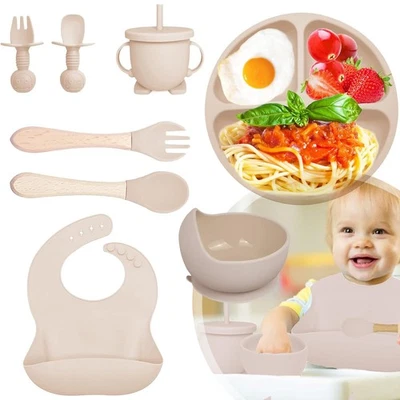 Kindergeschirr Baby-Teller,8-teiliges Baby Geschirrset,Kinderteller mit Saugnapf - Bild 1 von 4