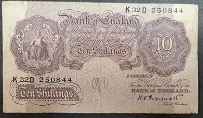 (1940-48) Gran Bretaña 10 chelines P366, K32D-250844. Foto 1 de 2