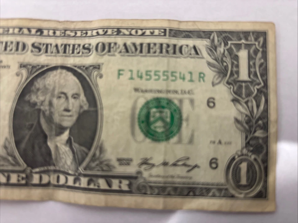 2006 $1 Fancy Serial –F14555541R– Repeater & Palindrome-Style– Rare Dollar Bill - Image 1 of 4