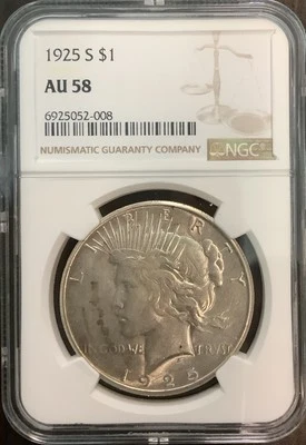 1925-S PEACE DOLLAR $1 AU 58 NGC - Image 1 of 4