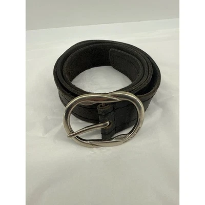 Calvin Klein 牛仔裤女式黑色皮革腰带银色椭圆形扣,尺寸 45 英寸 — 第 1/4 张图片