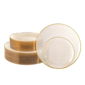100PCS Clear Plastic Plates with Gold Rim, Includes 50pcs Dinner Plate 10” an... - Picture 1 of 7