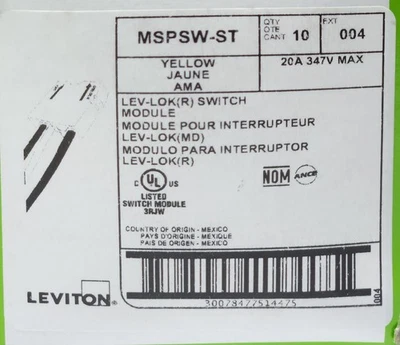 CAJA DE 10 Dispositivo de cableado Módulo Interruptor Leviton MSPSW ST LEV-LOK R 20 AMP 347 VAC Foto 1 de 4