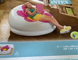 INTEX Beanless Bag Chair PINK & WHITE inflatable Seat Camping Indoor Garden - Picture 1 of 4