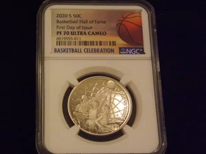 2020 - S    50 C  Basket Ball  First Day Of Issue     NGC   PF 70 - Picture 1 of 2