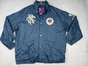 Glasgow Rangers Football Club Jacket Mens Large Blue Button Up Nylon Hooded - Picture 1 of 16