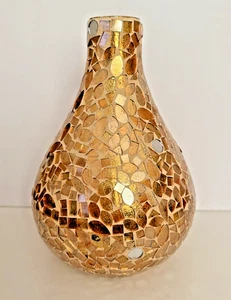 Vaso mosaico oro centro casa 10,25"h 6,1"w vetro oro e argento decorativo India - Foto 1 di 9