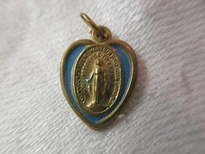 Vintage gold tone & blue enamel Pendant Mary Conceived Without Sin - Picture 1 of 2