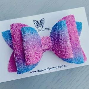 Hair Clip Girls Bow Headband Australian Handmade Hair Accessory Glitter Leather - Picture 1 of 9