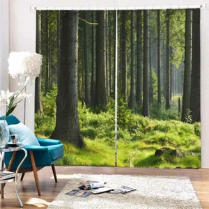 Dense Green Forest 3D Blockout Photo Print Curtain Fabric Curtains Window - Imagen 1 de 10