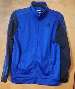 Adidas Blue Track Sweater Jacket Full Zip Black Stripes - Youth 18/20 - Picture 1 of 9