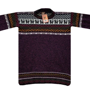HERREN HANDMADE ANDEAN ALPAKA SCHWARZ LILA SWEATSHIRT PULLOVER GR. L - Bild 1 von 7
