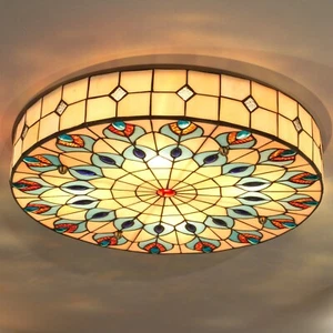 Tiffany Style Peacock Ceiling Light 19.7" H7.9" for 4×E26 Bulbs - Picture 1 of 16