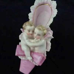 Antique Glazed Porcelain Figurine Shoe & Cherubs Statue 1800s MADE IN FRENCH - Picture 1 of 5