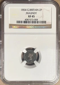 1854 NGC XF45 Great Britain Maundy Silver 2 Pence - Picture 1 of 2