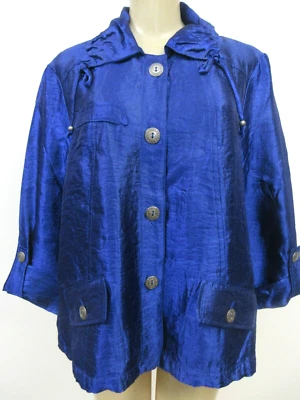 Royal Blue Jacket Ruby Rd Mid Length 3/4 Sleeve Plus Size Button Closure NEW - Image 1 of 4