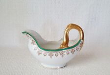 D & Co Limoges Delinieres Green Band Gold Filigree Gilt Open Handle Gravy Boat
