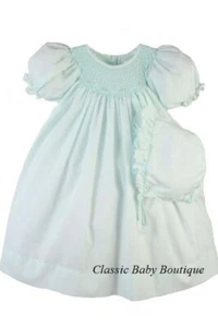 NWT Petit Ami Mint Bishop Smocked Newborn Baby Girls Dress Daygown Bonnet 0 - Picture 1 of 2